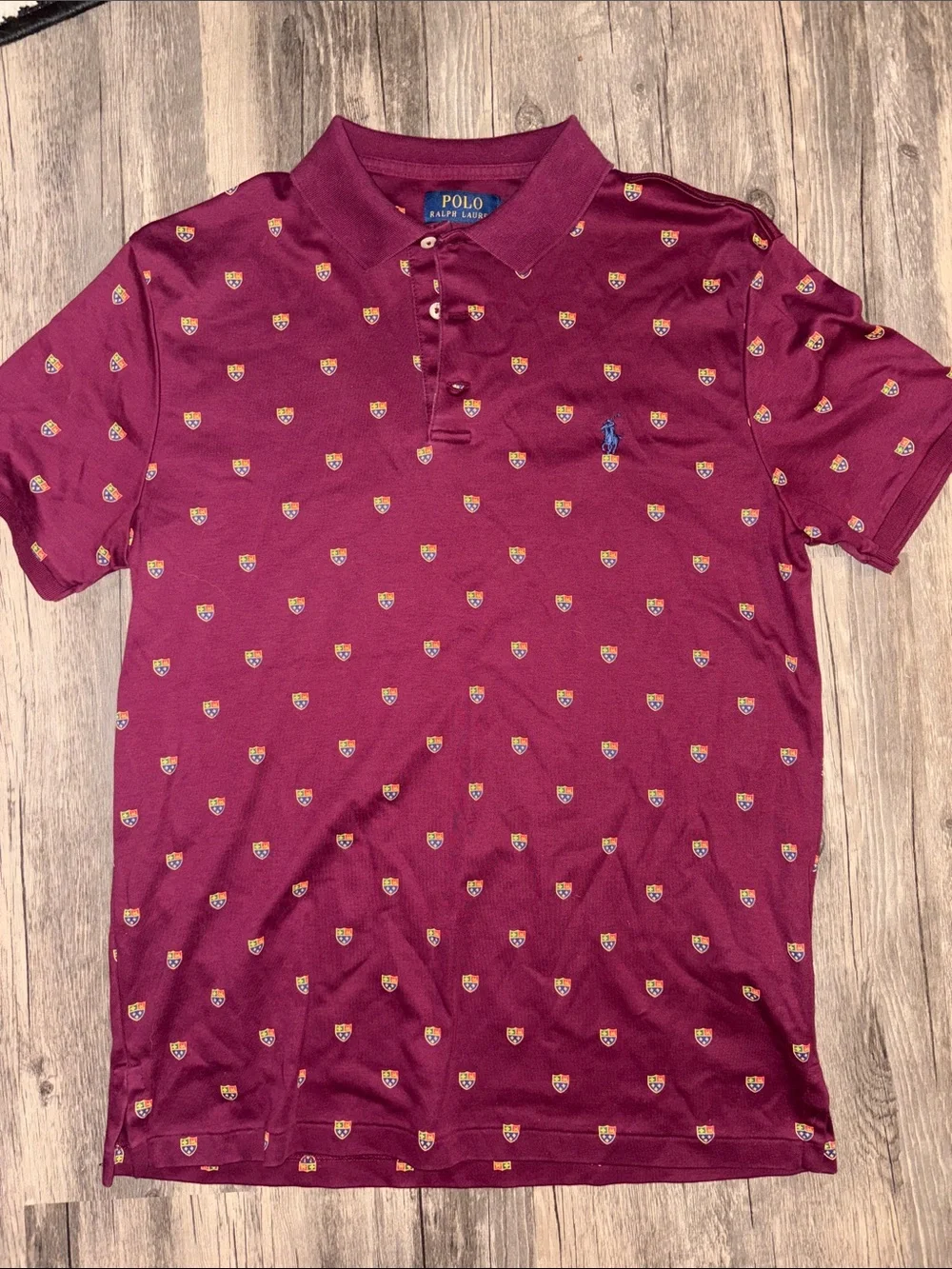 Polo Ralph Lauren Shirt Mens Medium Crest Logo 1/4 Button Burgundy